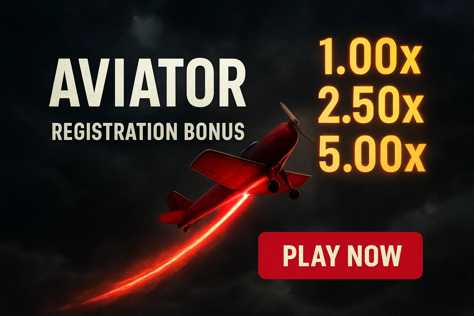 Aviator crash game banner with red plane, multipliers, and play now button